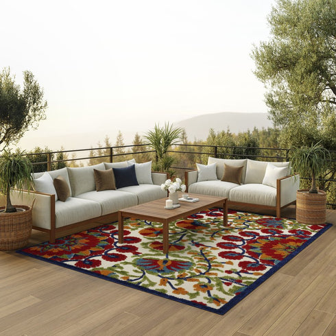 Red and Multicolor Indoor Outdoor Runner Rug
